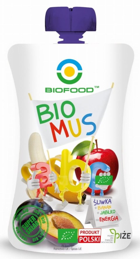 MUS ŚLIWKA - BANAN - JABŁKO BEZGLUTENOWY BIO 90 g - BIOFOOD MUS ŚLIWKA - BANAN - JABŁKO BEZGLUTENOWY BIO 90 g - BIOFOOD