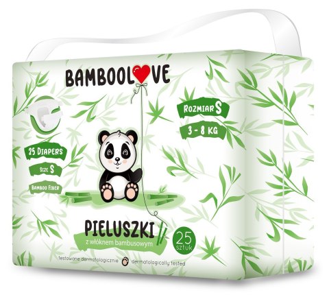 PIELUCHY Z WŁÓKNEM BAMBUSOWYM ROZMIAR S 3 - 8 kg (25 szt.) - BAMBOOLOVE PIELUCHY Z WŁÓKNEM BAMBUSOWYM ROZMIAR S 3 - 8 kg (25 szt.) - BAMBOOLOVE