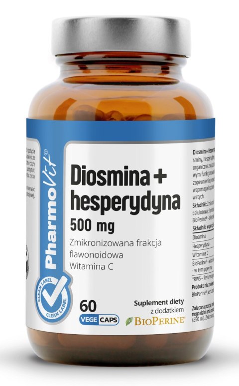 DIOSMINA + HESPERYDYNA BEZGLUTENOWA 60 KAPSUŁEK - PHARMOVIT (CLEAN LABEL) DIOSMINA + HESPERYDYNA BEZGLUTENOWA 60 KAPSUŁEK - PHARMOVIT (CLEAN LABEL)