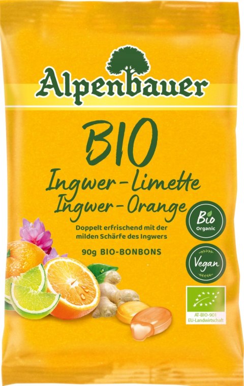 CUKIERKI Z NADZIENIEM O SMAKU IMBIROWO - LIMONKOWYM I IMBIROWO - POMARAŃCZOWYM BIO 90 g - ALPENBAUER CUKIERKI Z NADZIENIEM O SMAKU IMBIROWO - LIMONKOWYM I IMBIROWO - POMARAŃCZOWYM BIO 90 g - ALPENBAUER