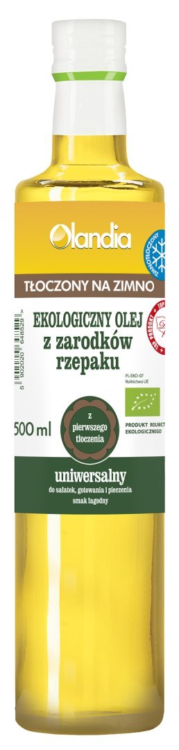 OLEJ Z ZARODKÓW RZEPAKU UNIWERSALNY TŁOCZONY NA ZIMNO OMEGA-3 BIO 500 ml - OLANDIA OLEJ Z ZARODKÓW RZEPAKU UNIWERSALNY TŁOCZONY NA ZIMNO OMEGA-3 BIO 500 ml - OLANDIA