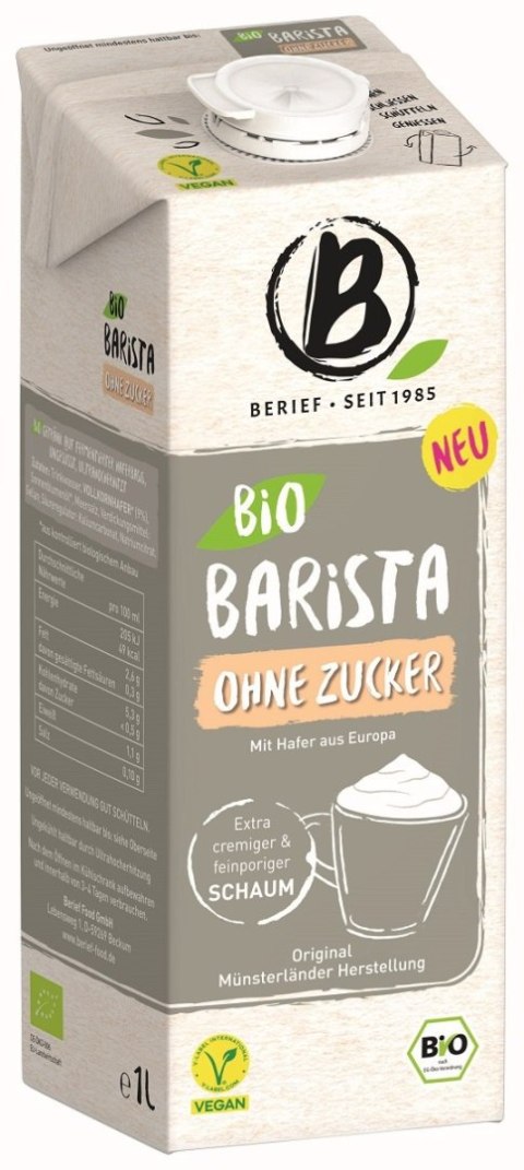 NAPÓJ OWSIANY BARISTA BEZ CUKRU BIO 1 L - BERIEF NAPÓJ OWSIANY BARISTA BEZ CUKRU BIO 1 L - BERIEF