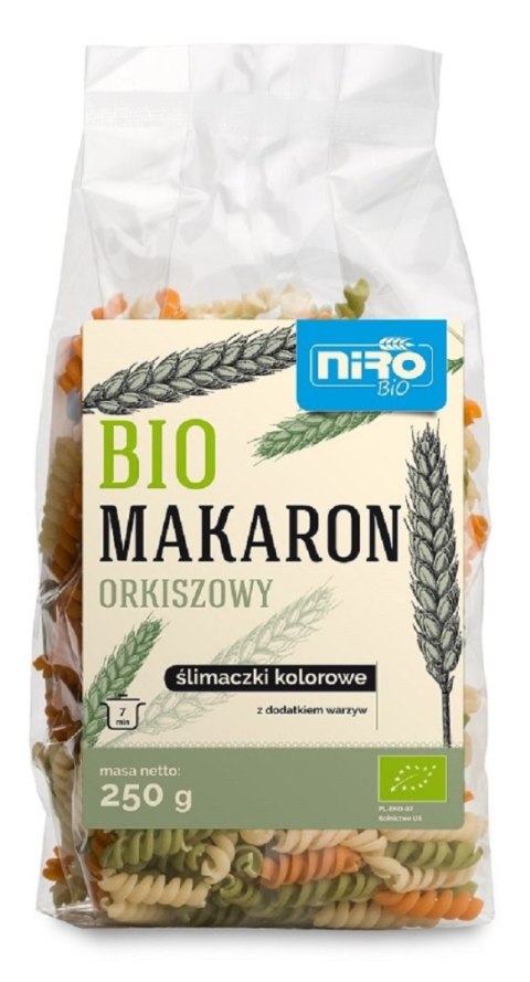 MAKARON (ORKISZOWY TRÓJKOLOROWY) ŚLIMACZKI BIO 250 g - NIRO MAKARON (ORKISZOWY TRÓJKOLOROWY) ŚLIMACZKI BIO 250 g - NIRO