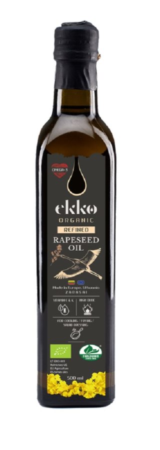 OLEJ RZEPAKOWY DO GOTOWANIA I SMAŻENIA TŁOCZONY NA ZIMNO OMEGA-3 BIO 1 L - EKKO