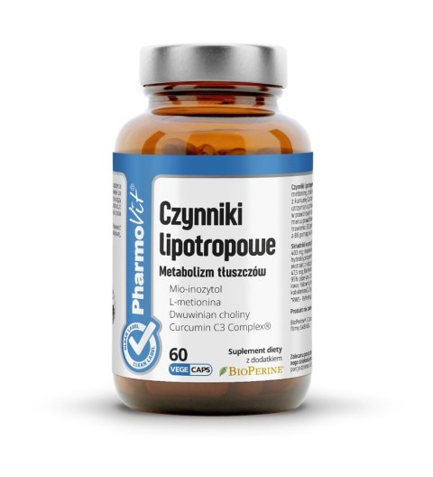 KAPSUŁKI NA METABOLIZM TŁUSZCZÓW (CZYNNIKI LIPOTROPOWE) BEZGLUTENOWE 60 szt. - PHARMOVIT (CLEAN LABEL) KAPSUŁKI NA METABOLIZM TŁUSZCZÓW (CZYNNIKI LIPOTROPOWE) BEZGLUTENOWE 60 szt. - PHARMOVIT (CLEAN LABEL)