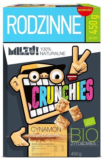 CRUNCHIES ŻYTNIO - OWSIANE CYNAMONOWE BIO 450 g - MILZU CRUNCHIES ŻYTNIO - OWSIANE CYNAMONOWE BIO 450 g - MILZU