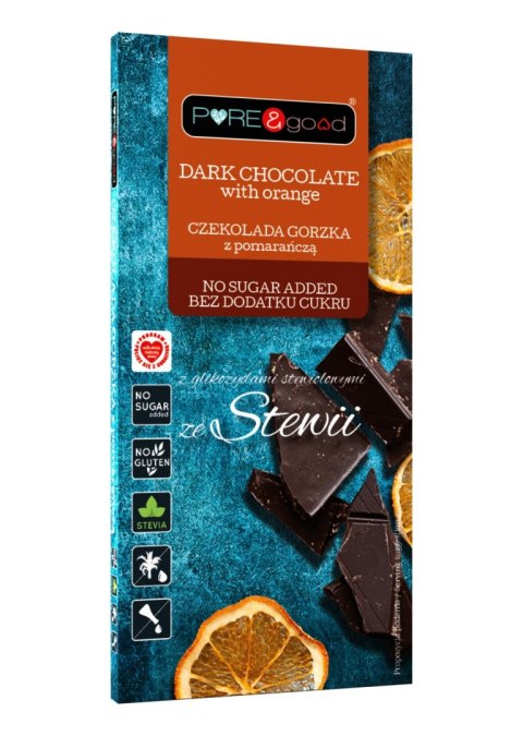 CZEKOLADA GORZKA Z POMARAŃCZĄ ZE STEWIĄ BEZ DODATKU CUKRÓW BEZGLUTENOWA 125 g - PURE&GOOD CZEKOLADA GORZKA Z POMARAŃCZĄ ZE STEWIĄ BEZ DODATKU CUKRÓW BEZGLUTENOWA 125 g - PURE&GOOD