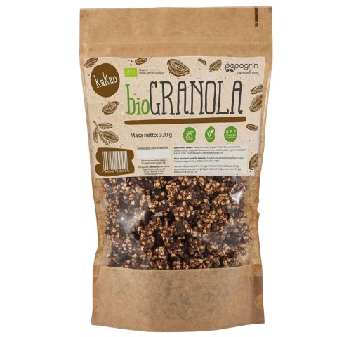 GRANOLA Z KAKAO BEZ DODATKU CUKRÓW BEZGLUTENOWA BIO 320 g - PAPAGRIN GRANOLA Z KAKAO BEZ DODATKU CUKRÓW BEZGLUTENOWA BIO 320 g - PAPAGRIN